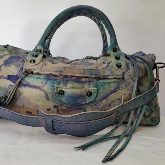 Balenciaga Graffiti City work bag twiggy denim blue purple neo classic gray dyed